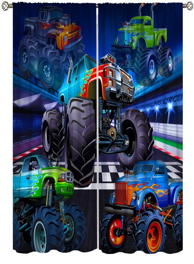 AAVEUP Monster Truck Curtains, Modern Cartoon Track Tractor Flame Big Tire Monster Sasquatch Car Windows Treatments Drapes for Kids Boys Nursery Teenager's Bedroom Living Room 42x45in（No Blackout） - Image 1